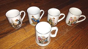 Vintage Norman Rockwell Gold Rimmed Ceramic Coffee Mugs Lot Of 5 - Picture 1 of 9