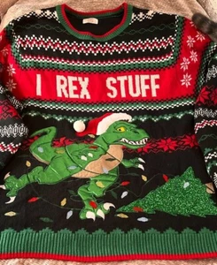 holiday time christmas sweater Dinosaur T Rex I Rex Stuff 3x - Picture 1 of 5