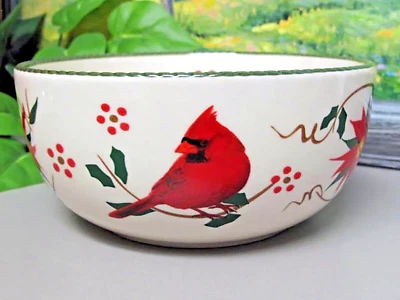 Temptations Seasonal Poinsettia Cardinal Bowl ~ 18 oz ~ Estate nuevo pintado a mano Foto 1 de 4