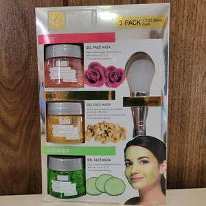 Global Beauty Face Mask Gel Rose, Gold, And Cucumber With Applicator 3 Pack - Picture 1 of 4