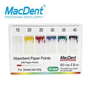200Pcs/Box Dental Endodontic Absorbent Cotton Fiber Paper Point Taper .02 #15-40 - Picture 1 of 2