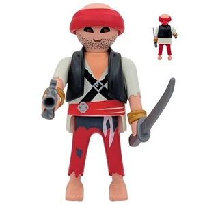 Playmobil figura pirata rojo/negro espada pistola barco isla suelto - Imagen 1 de 1
