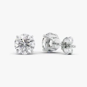 Aretes de diamantes creados en laboratorio de corte redondo de 2,00 quilates con certificación IGI de oro blanco de 14 quilates - Imagen 1 de 8