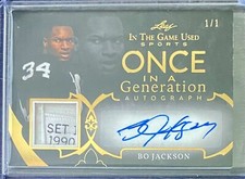 Bo Jackson 2020 Leaf In The Game Used SP Game Used Laundry Tag Auto 1/1 Raiders