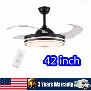 42" Retractable Ceiling Fan w/Light + Bluetooth Speaker Dimmable LED Chandelier - Picture 1 of 19