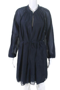 Rebecca Taylor Womens Long Sleeve Silk Cotton Keyhole Shift Dress Navy Size XL