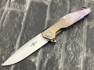 TwoSun TS21-Color-222 Folding Knife D2 Blade Titanium Handle Outdoor Fast Open - Picture 1 of 11