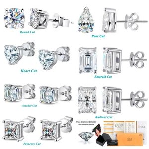 1ct D Color VVS1 Real Moissanite Stud Earrings 925 Sterling Silver GRA Certified - Picture 1 of 19