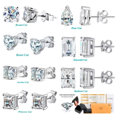 1ct D Color VVS1 Real Moissanite Stud Earrings 925 Sterling Silver GRA Certified - Image 1 of 4