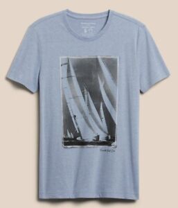 BANANA REPUBLIC Mens Graphic T-Shirt Morning Mist Blue, Small