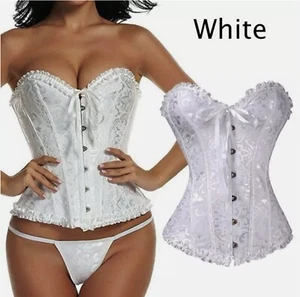 Womens Floral Bustier Corset Overbust Lace Up Boned Top Lingerie Waist Cincher - Picture 1 of 5