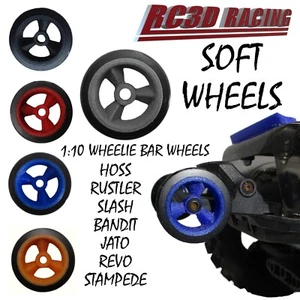 Fits Traxxas Rustler Hoss ERevo Slash Stampede Rubber Wheelie Bar Wheels Tri - Picture 1 of 16