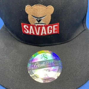 Savage Teddy Bear Baseball Hat Snapback Cap Fresh Supply Co Black With Sticker - Picture 1 of 11