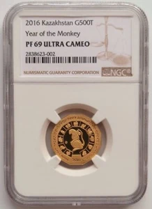 Kazakhstan 2016 500 Tenge LUNAR YEAR Of The MONKEY 1/4 oz Gold Coin NGC PF69 UC! - Picture 1 of 12