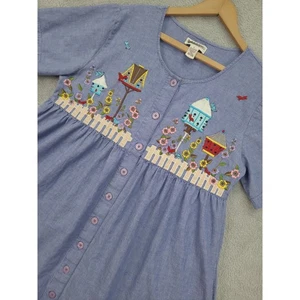 Bechamel bestickt Vogelhaus Knopfleiste Kleid Damen Large blau Baumwolle - Bild 1 von 13
