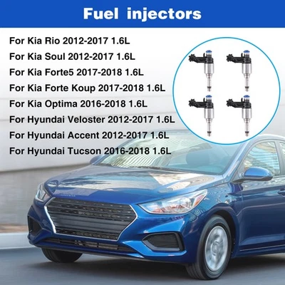 Inyectores de combustible 4X 2012-2017 para Kia Rio Soul Hyundai Accent Veloster 1,6 L FJ1146 Foto 1 de 4