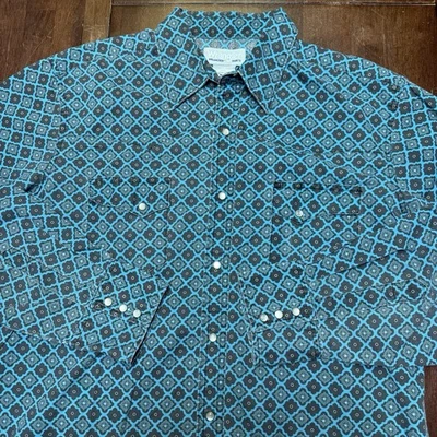 Camisa Wrangler Para Hombres L Alta Verde azulado Perla Occidental A Presión Manga Larga Rodeo MTW1303 De Colección Foto 1 de 4