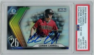 Corbin Carroll Signed 2022 Bowman Chrome Scouts Top 100 Ref #BTP-26 PSA 10/10 - Picture 1 of 3