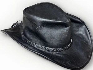 VTG Faux Leather Black Cowboy Hat Size Medium (7 1/4) George Hengel Minnesota - Picture 1 of 9