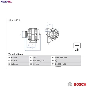 ALTERNATOR 0 986 047 380 FOR VOLVO S80/I XC90/SUV S60 XC70/CROSS/COUNTRY V70 - Picture 1 of 10