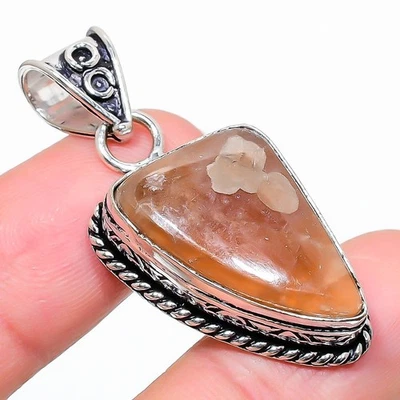 Colgante de joyería de plata de ley 925 con piedras preciosas de aventurina naranja 1,77" L211 Foto 1 de 3