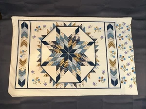 Vtg Quilt Star Pattern Blue Golden Yellow Pillow Case Set Farmhouse Boho - Picture 1 of 12