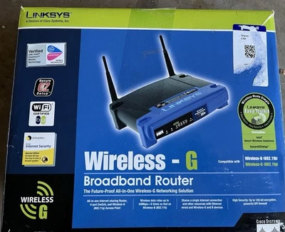 Wi-Fi Wireless-G Broadband Router 2.4 GHz Linksys WPA2 & WMM (Model WRT54G) - Image 1 of 4