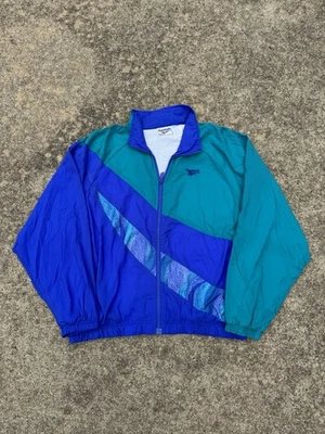 Vintage Reebok Blue and Green Windbreaker Jacket 80’s 90’s Zip Up Sz XL - Image 1 of 3