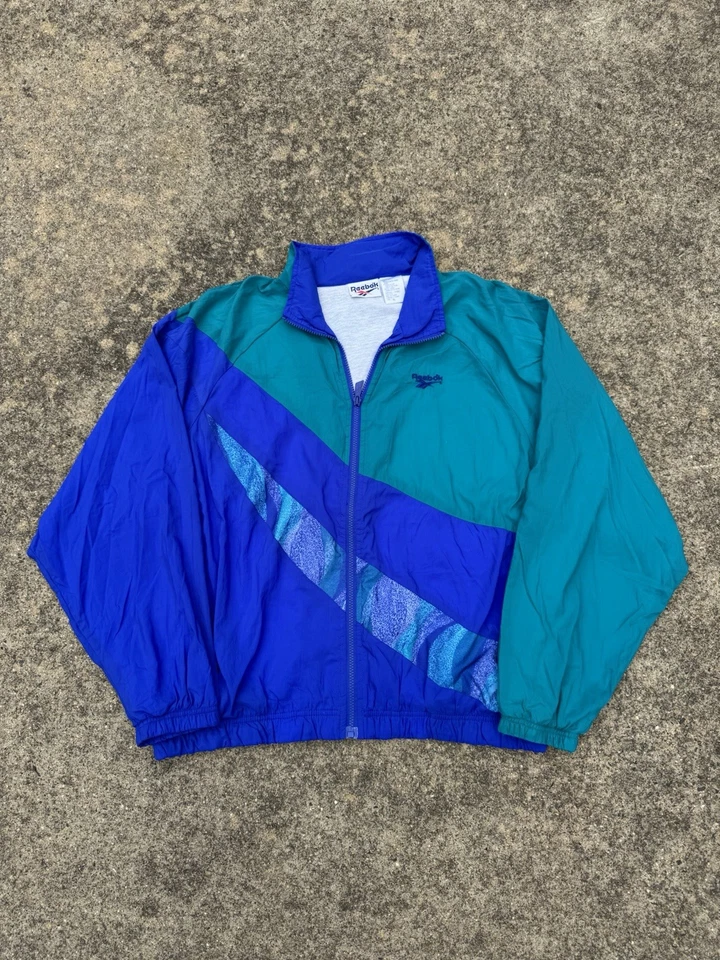 Vintage Reebok Blue and Green Windbreaker Jacket 80’s 90’s Zip Up Sz XL - Image 1 of 3