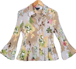 SUNNY TAYLOR Top Women's Large Petite Button Front Accordion Lightweight Blouse - Picture 1 of 6