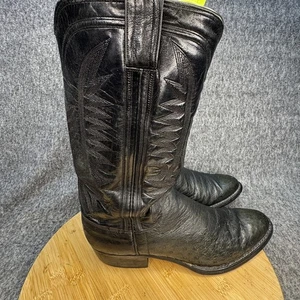 Vintage M.L. Leddy Stiefel Herren Größe 9 Schwarz Strauß Cowboy Western Handarbeit USA - Bild 1 von 14