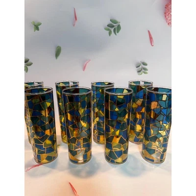 Vintage West VA Glass Co. Mosaic Collin’s Glasses Mid Century Highball 22k Gold - Image 1 of 4