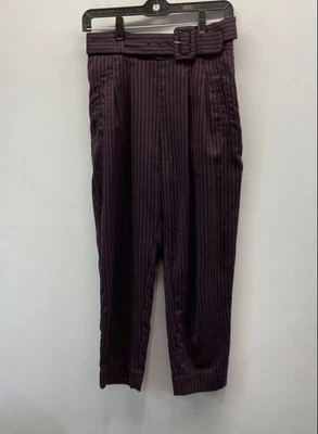 Cartonnier Anthropologie Navy Burgundy Striped High-Rise Tapered Pants Womens 4 - Image 1 of 4