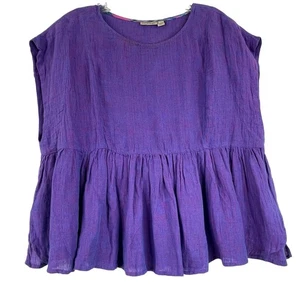 Anthropologie Holding Horses Purple Babydoll Cropped Blouse 100% Linen Sz XS - Picture 1 of 5