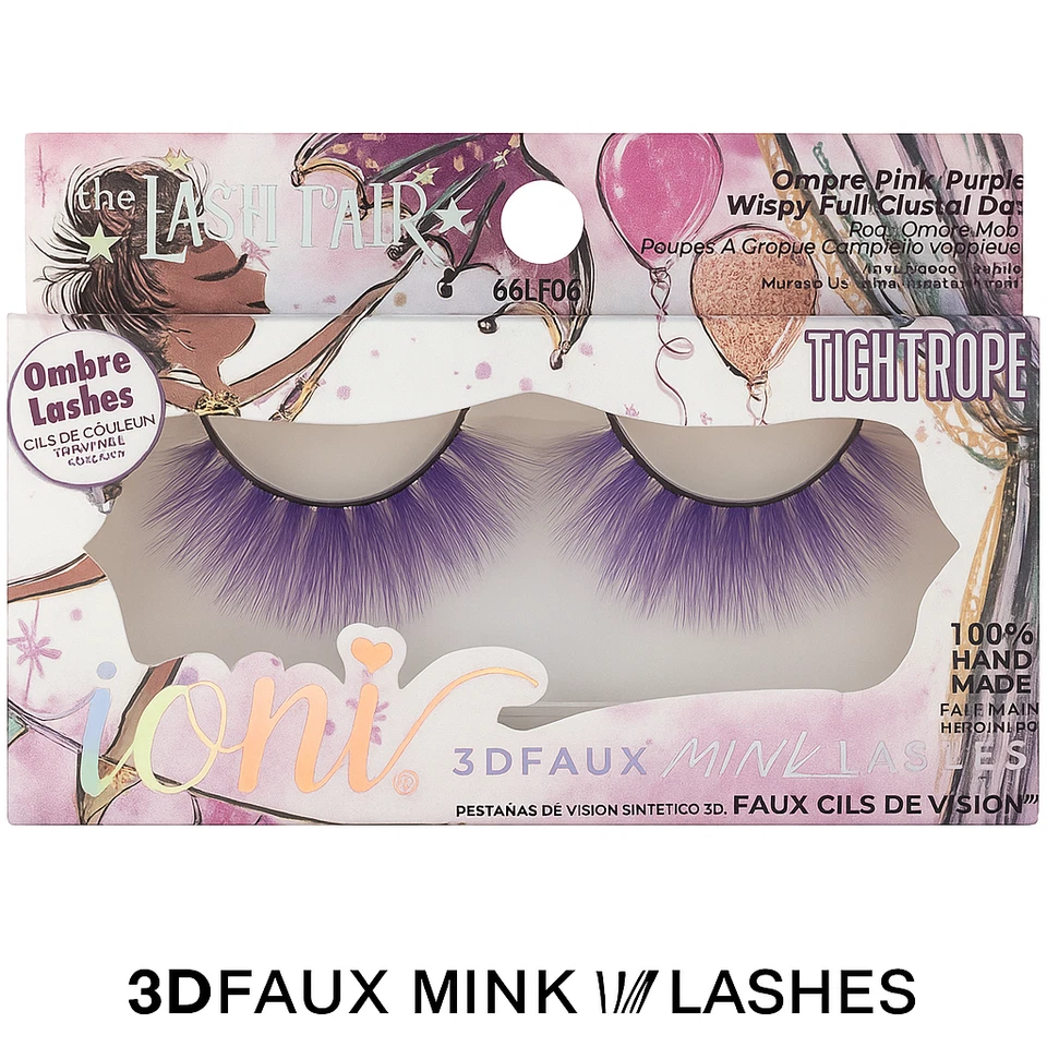 Ioni The Lash Fair Tightrope 3D Faux Mink Lashes Ombre Pink/Purple Wispy Full - Image 1 of 1