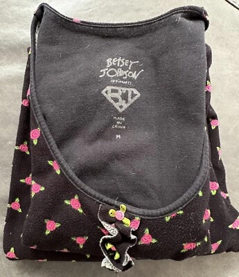 Pijama de mujer Betsey Johnson rosa negro rosas polar 2 piezas talla M Foto 1 de 4