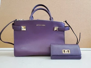 Michael Kors Purple/Gold Leather Purse/Handbag w/ Wallet - Picture 1 of 11