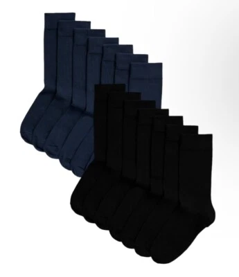 MARKS AND SPENCER M&S 7 PACK SOCKS COTTON RICH ANKLE SOCKS COOL AND FRESH BLACK & NAVY MENS 561