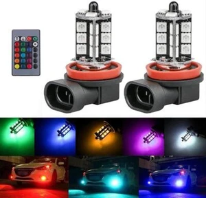 Pair H11 H8 RGB Colourchange LED fog light bulbs remote control 12v headlight - Picture 1 of 10