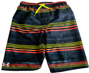 Under Armour Youth XL Swim trunks black horizonal stripe boys UPF 50 NWT $38
