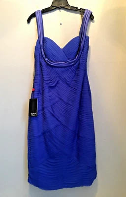 Vestido Colección Tadashi Seda Cóctel Mujer 14 Azul Capa Obturador Plisado Nuevo con Etiquetas Foto 1 de 4