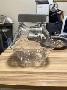 Ikea Hexagon Candy Glass Jar/ Snack Canister W/ Plastic Lid Made In Poland - Picture 1 of 6