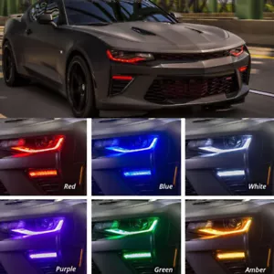 For 16-2018 Chevy Camaro Bluetooth APP RGBW Multi-Color LED DRL Board Headlight - Picture 1 of 6