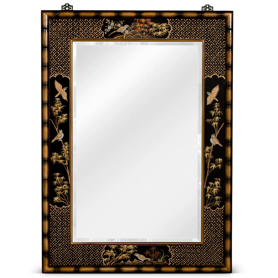 US SELLER - Hand Painted Bird and Flower with Bamboo Motif Vertical Mirror - Image 1 of 1