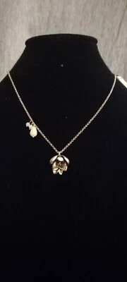 Semiprecious Women Fossil 20in Necklace Silver Tone W/a Floral Pendant - Image 1 of 4