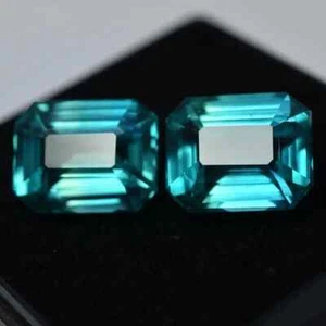 CERTIFIED 17.24 Ct Natural Sapphire Emerald Cut Bluish Green Loose Gemstone Pair - Picture 1 of 5