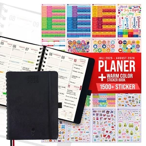 Terminkalender 2025 2026 mit 1500+ St Sticker 14 Monate Wochenplaner auf Deutsch - Bild 1 von 9