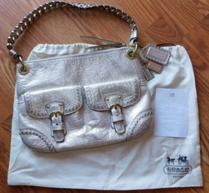 Coach Poppy Metallic Leather Whipstitch Hippie Convertible Bag 19014 Platinum - Bild 1 von 12