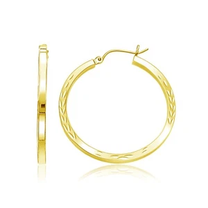 14k Yellow Gold Diamond Cut Hoop Earrings(2x35mm) - Picture 1 of 1