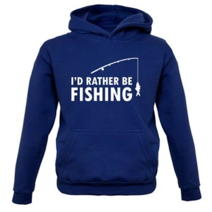 I'd Rather Be Fishing - Kids Hoodie Fish Angling Fisherman Angler Gift Carp - Picture 1 of 12